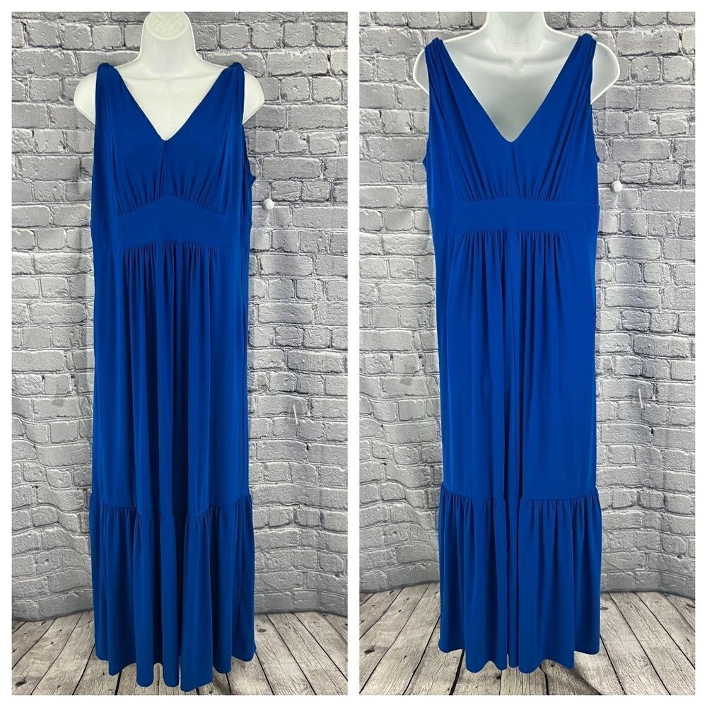 Travelsmith Blue Blue Ruffle Hem Knit Knotted Straps Maxi Dress Size M‎